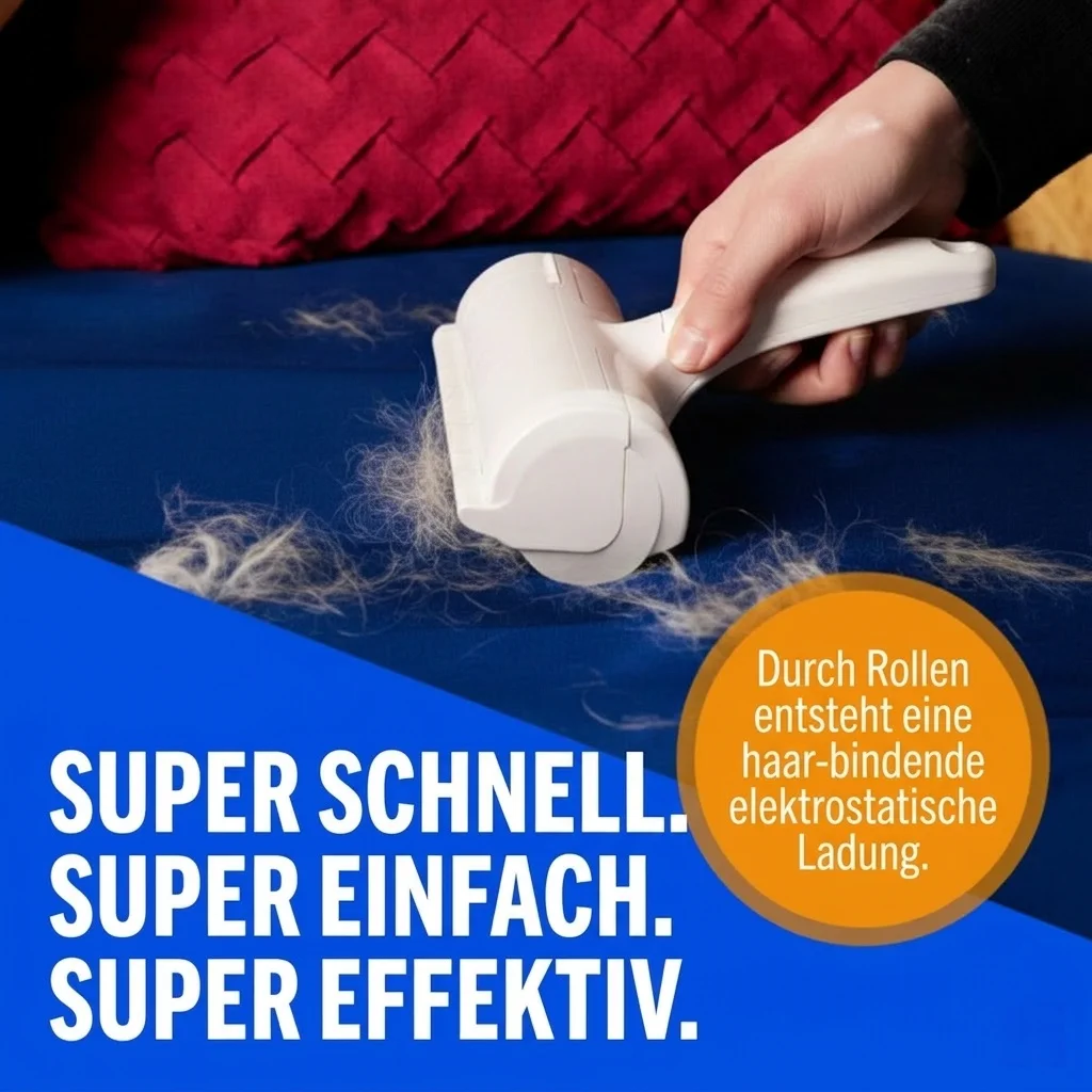 ChomChom Roller beim Entfernen von Tierhaaren von einem Sofa – Schritt-für-Schritt Anwendung